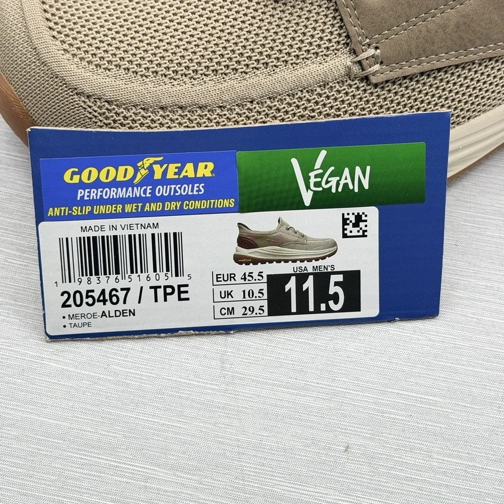 Skechers Slip Ins Men's 11.5 Wide Taupe Walking Shoes Relaxed Fit Goodyear Meroe